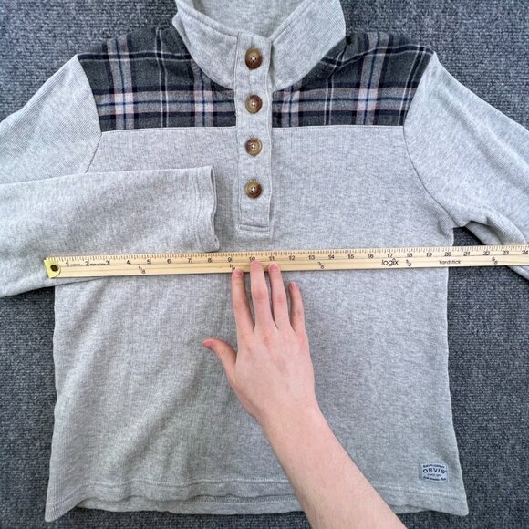 Orvis Womens Sweatshirt Pullover 1/4 Button Solid Gray Long Sleeve Knit Cotton - Picture 3 of 10